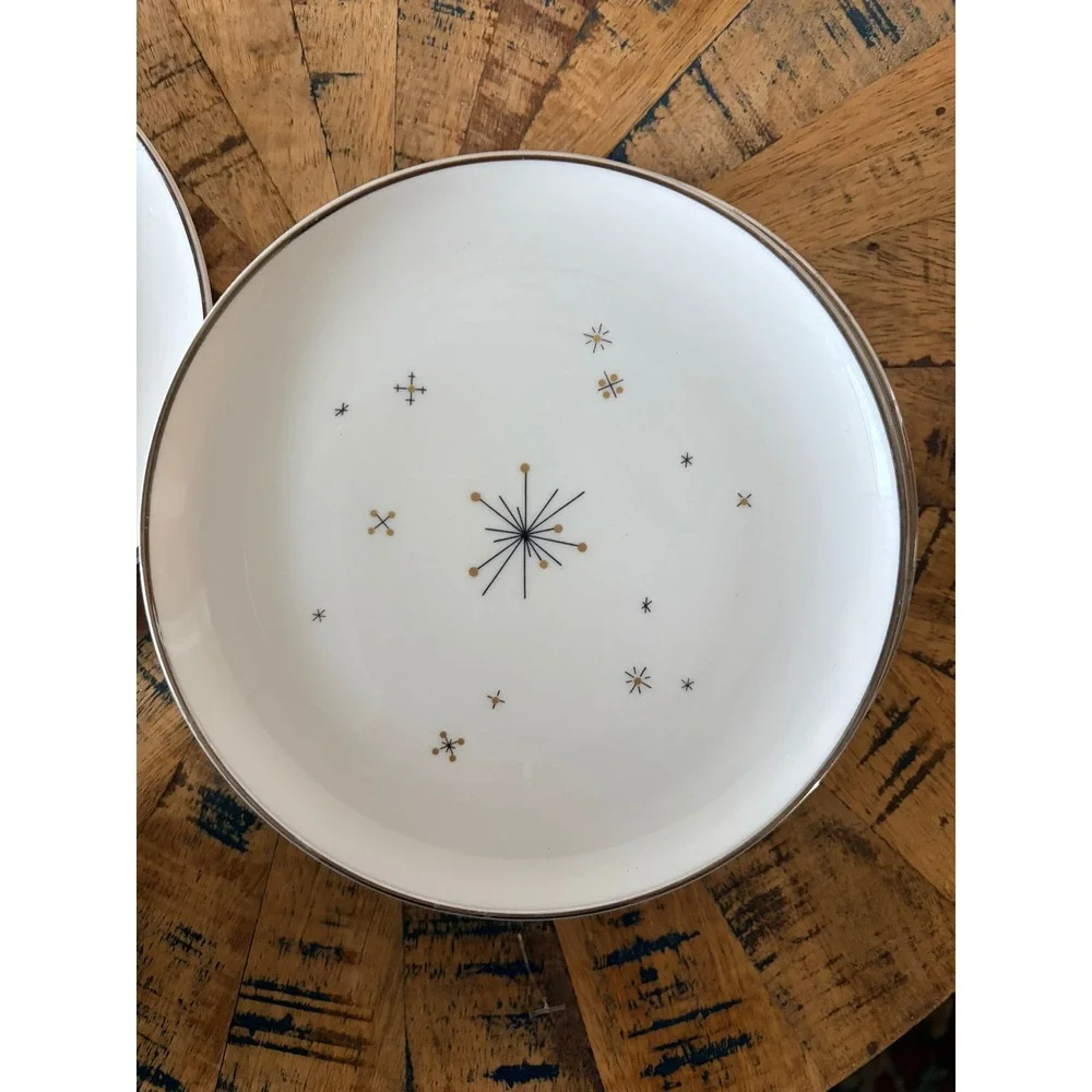 Syracuse China Evening Star Bread Butter Plates Set 4‎ Atomic Starburst MCM 6in